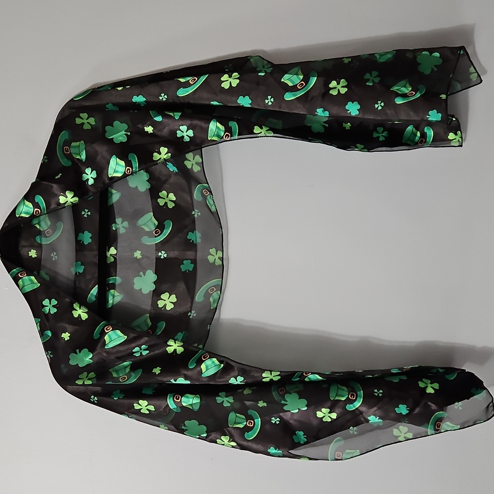 Black and Green Shamrock Scarf Silk Feel 13.5x58